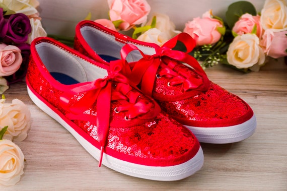 Sparkle Sneakers Women, Red Sequin Slip Ons Sneakers, Wedding Sneakers for  Bride Sparkle, Halloween Costume Shoes Women, Custom Shoes 