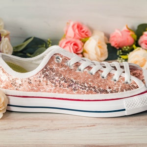 Wedding Sneakers for Women Sparkle, Rose Gold Sequin Low Top Sneakers, Custom Shoes for Women, Prom Sneakers, Wedding Sneakers for Bride image 2