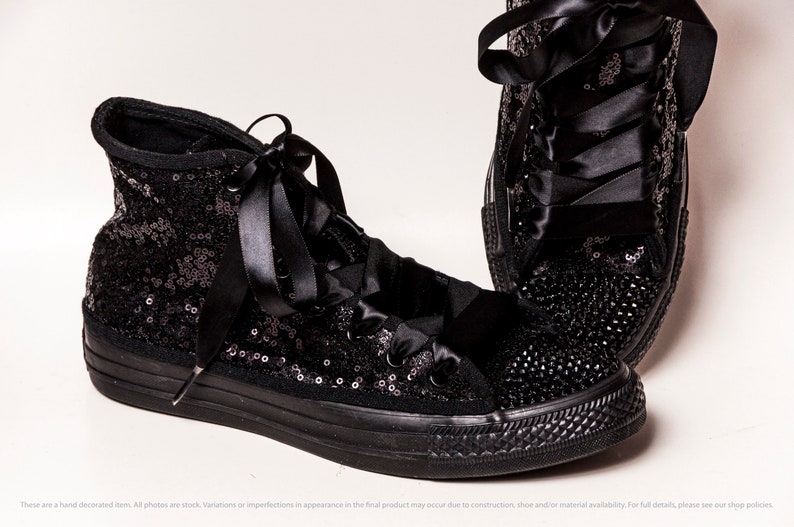 Black Sequin Converse High Top Sneakers Etsy