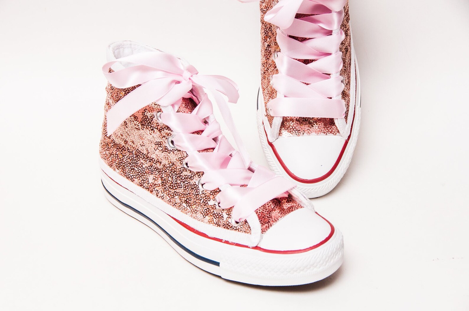 Rose Gold Sequin Converse High Top Sneakers Etsy