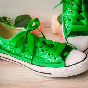 Bridal Sneakers, Kelly Green Sequin Low Top Sneakers, Wedding Shoes, Custom Shoes, Bride, Bridesmaid, Gifts for Her