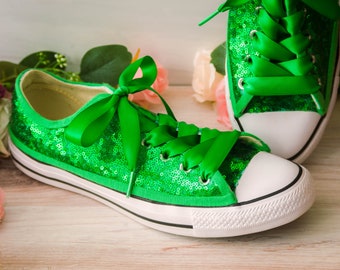 Bridal Sneakers, Kelly Green Sequin Low Top Sneakers, Wedding Shoes, Custom Shoes, Bride, Bridesmaid, Gifts for Her