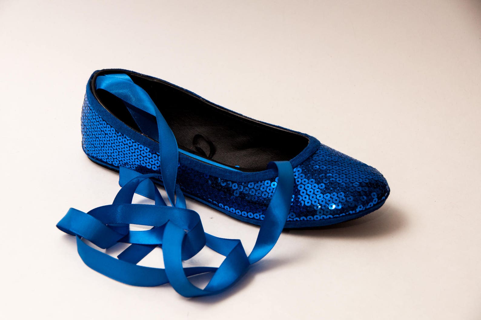 bridal - sequin sapphire blue ballet flats slippers shoes with matching ribbons