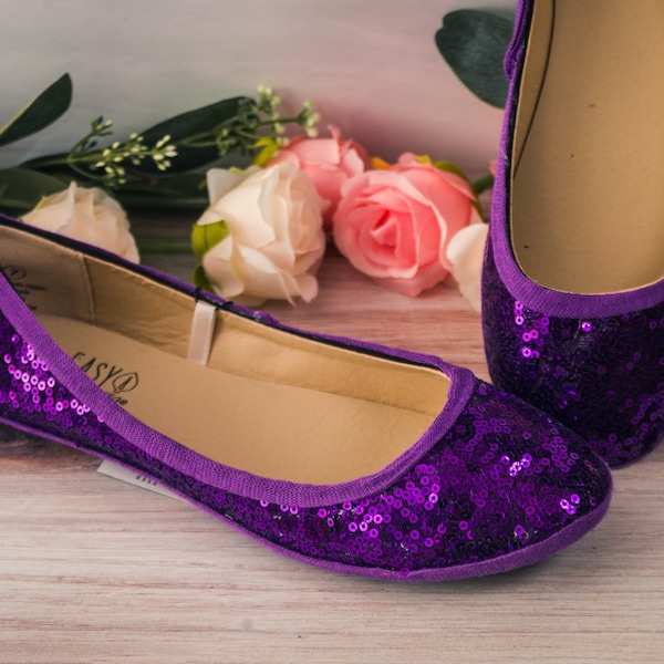 Wedding Shoes for Bride Flat, Wedding Shoes for Bride Sparkle, Purple Sequin Ballet Flats, Custom Shoes for Women, Gifts for Her