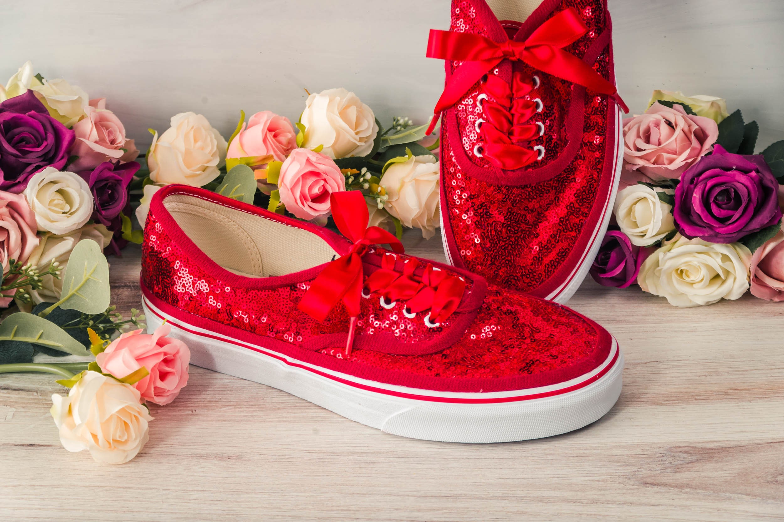 Comfy Red Sequin Canvas Sneakers, Custom Shoes for Women Sparkle, Wedding  Shower Gift, Bridesmaid Gift, Hand Decorated Christmas Gifts 