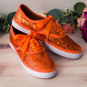 Orange Sequin Sneakers, Wedding Shoes, Custom Shoes, Gifts for Her image 6