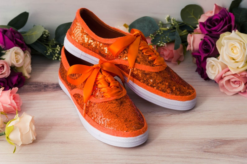 Orange Sequin Sneakers, Wedding Shoes, Custom Shoes, Gifts for Her image 6