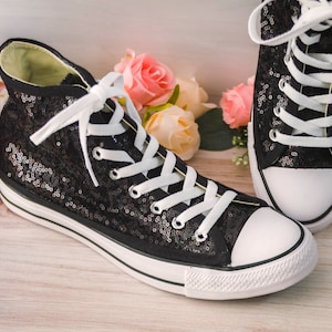 Wedding Sneakers for Bride Sparkle, Black Sequin High Top Sneakers, Custom Shoes, Homecoming Dress, Bridesmaid Gifts, Gifts for Her