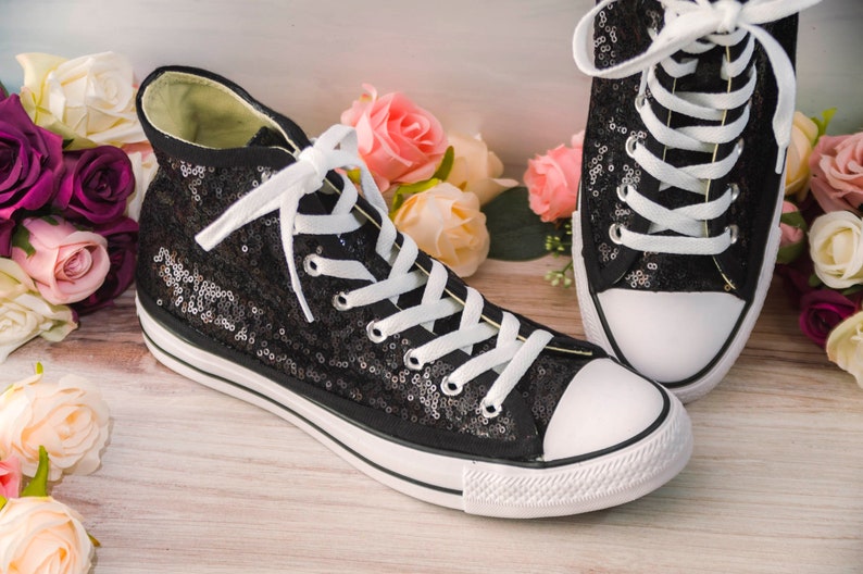 Bride Sparkle Black Sequin High Top 
