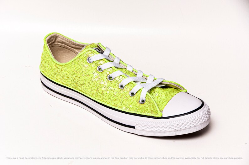 Neon Green Starlight Sequin Converse Low Top Sneakers Etsy