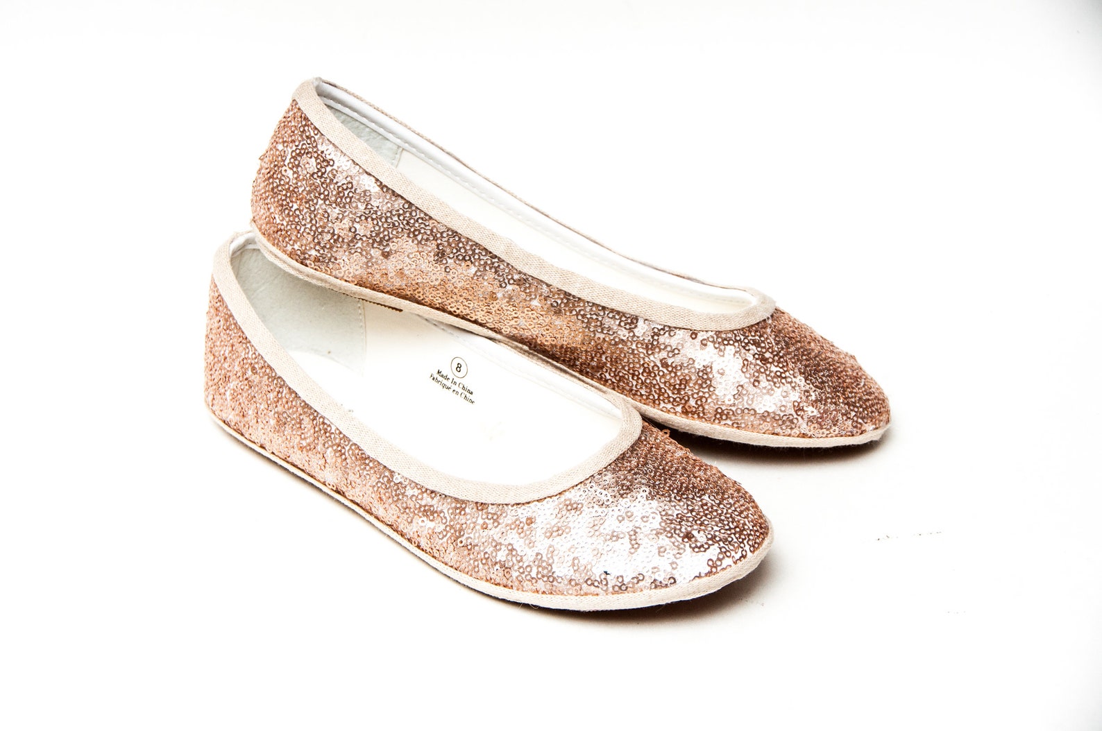 sequin - champagne light gold sparkly sequin ballet flats shoes