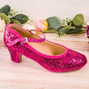 Fuchsia Hot Pink Sequin French Character Shoes Heels, Wedding Shoes, Bride, Bridesmaid, Gifts for Her image 2