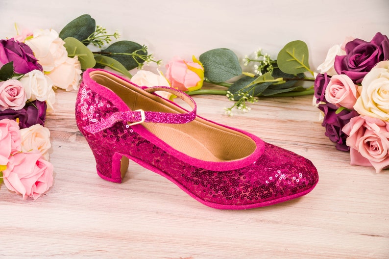 Fuchsia Hot Pink Sequin French Character Shoes Heels, Wedding Shoes, Bride, Bridesmaid, Gifts for Her image 2