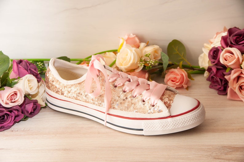 Wedding Sneakers for Women Sparkle, Rose Gold Sequin Low Top Sneakers, Custom Shoes for Women, Prom Sneakers, Wedding Sneakers for Bride image 8