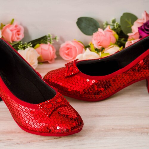 red sequin heels