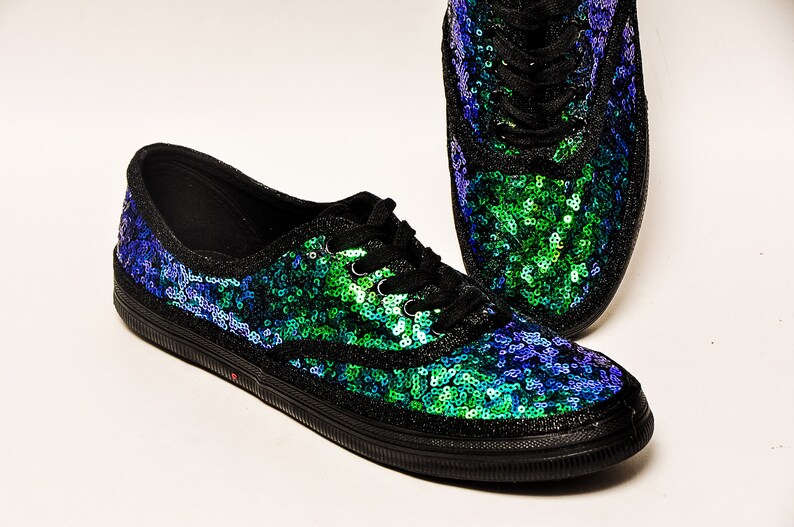 blue sequin sneakers