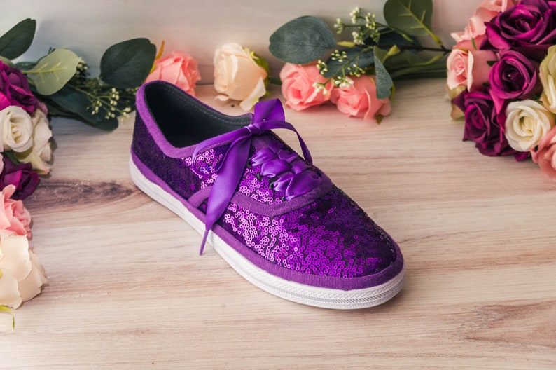 Wedding Sneakers for Bride Sparkle, Purple Sequin Sneakers, Wedding Shoes, Homecoming Dress, Gifts for Her, Purple Wedding Sneakers image 4