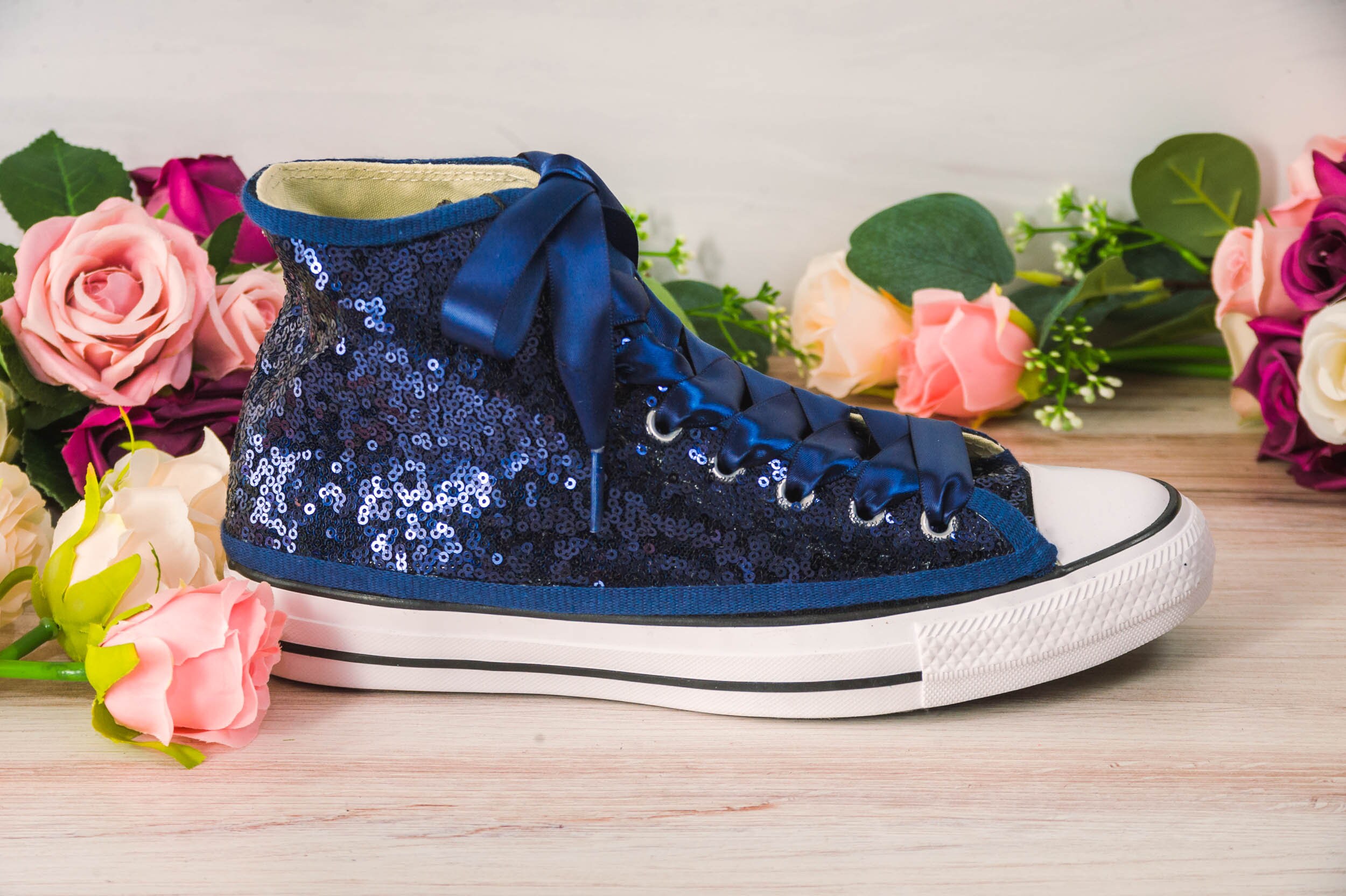 Wedding Shoes Navy Blue Sequin High Top 
