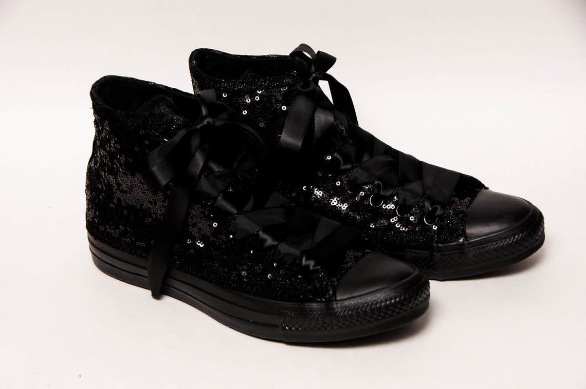 Black Sequin Converse High Top Sneakers Etsy