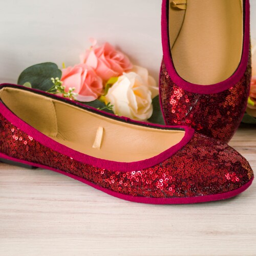 Wedding Shoes for Bride Flats Burgundy Red Sequin Ballet - Etsy