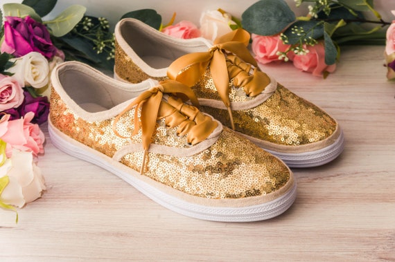 Wedding Sneakers for Bride Sparkle, Gold Sequin Sneakers, Sparkle Sneakers for Women, Bridesmaid, Prom, Gifts for Her, Halloween Costume