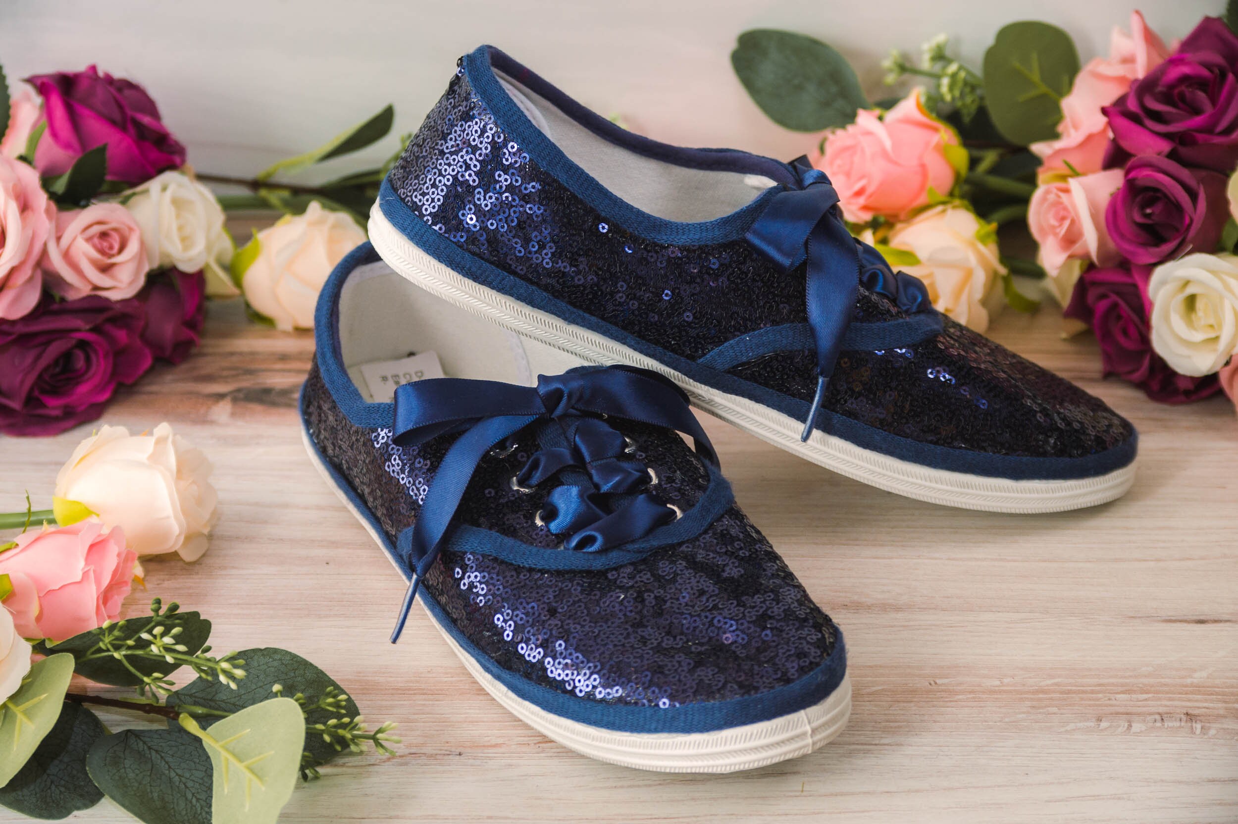 navy blue sequin sneakers
