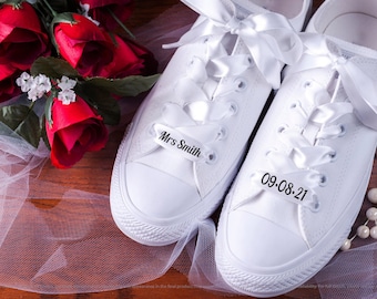 Bridal Shower Gift, Shoelace Font, Wedding Custom Text Satin Ribbon 5/8", Personalized Custom Shoelaces