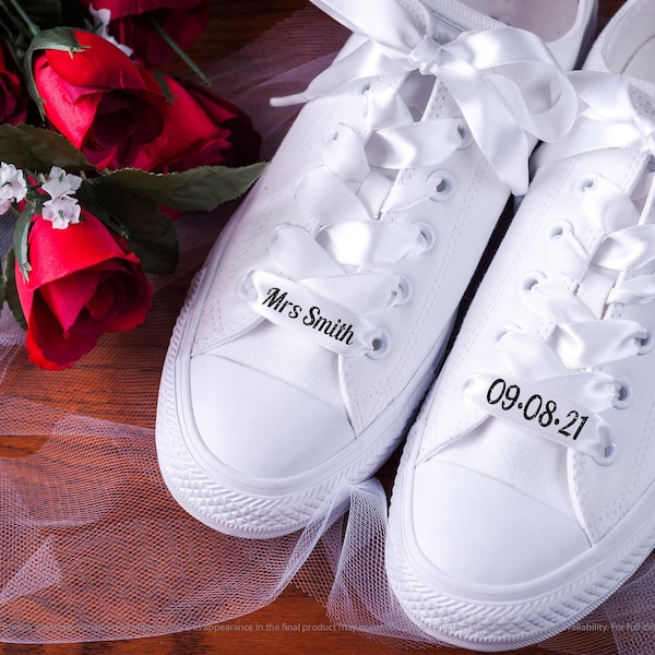 Bridal Shower Gift, Shoelace Font, Wedding Custom Text Satin Ribbon 5/8", Personalized Custom Shoelaces