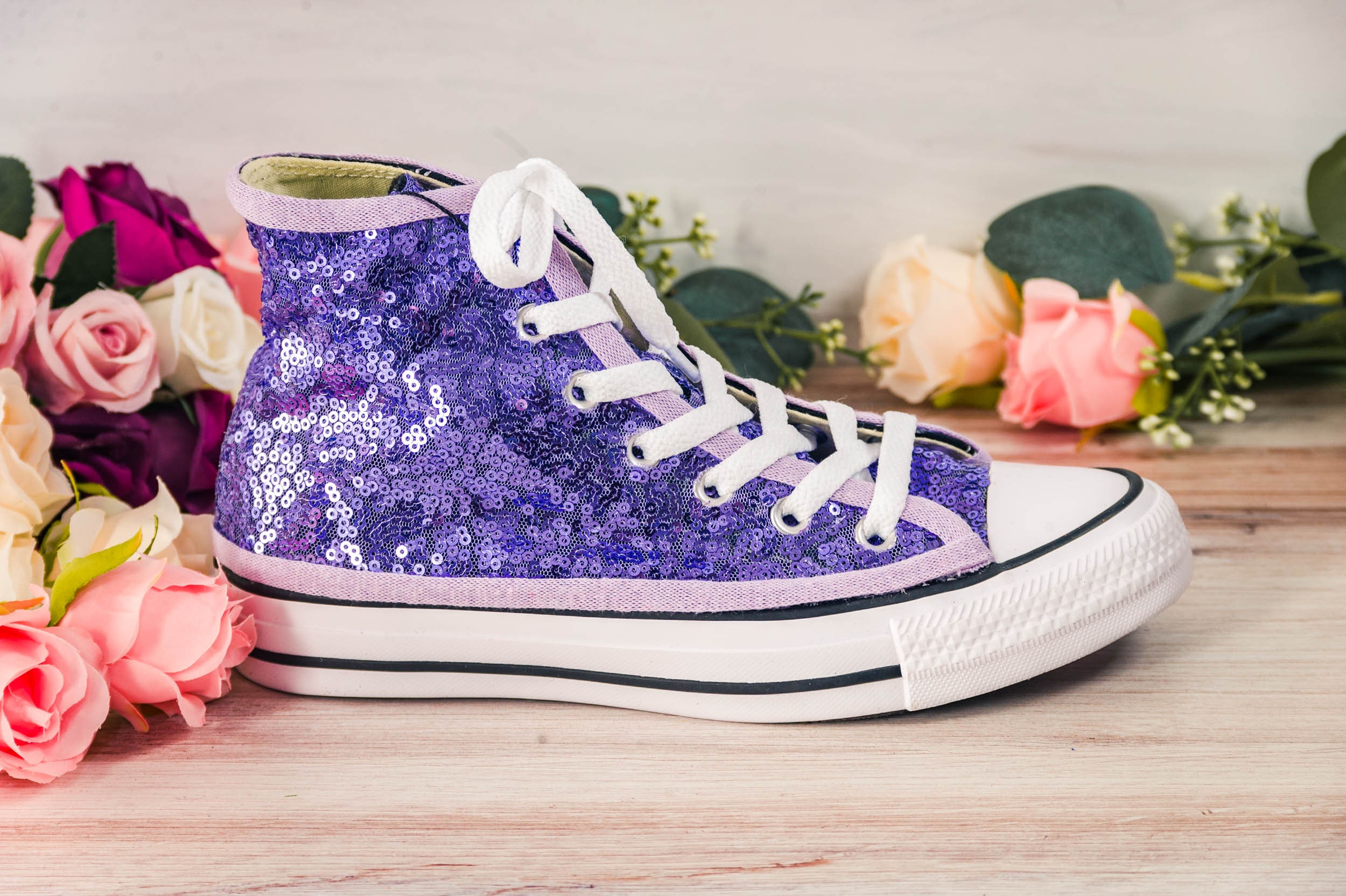 purple sequin sneakers