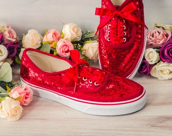 Wedding Sneakers For Bride Sparkle, Red Sequin, Red Wedding Shoes, Brides Shoes, Bridesmaids Shoes, Ruby Red, Wedding Shower Gifts