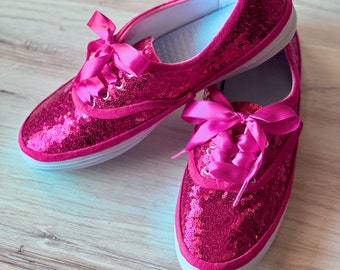 Hot Pink Sequin Sneakers | Comfortable Wedding Blush Shoes for Prom or Graduation