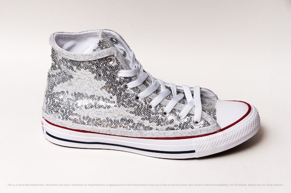 sequin converse high tops silver