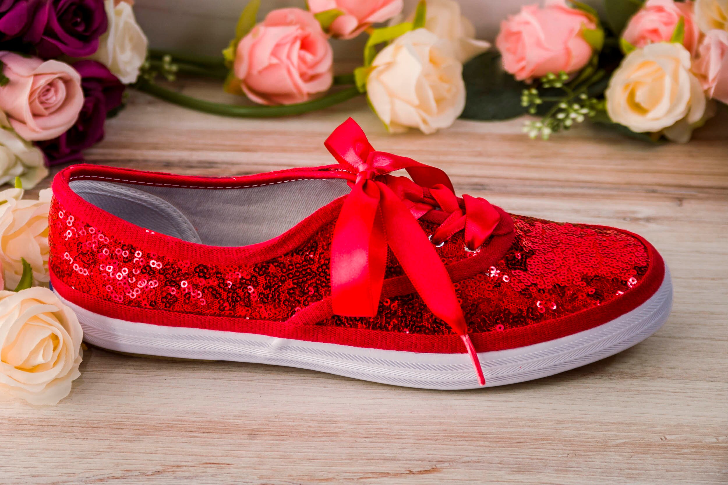 Sparkle Sneakers Women, Red Sequin Slip Ons Sneakers, Wedding Sneakers for  Bride Sparkle, Halloween Costume Shoes Women, Custom Shoes 