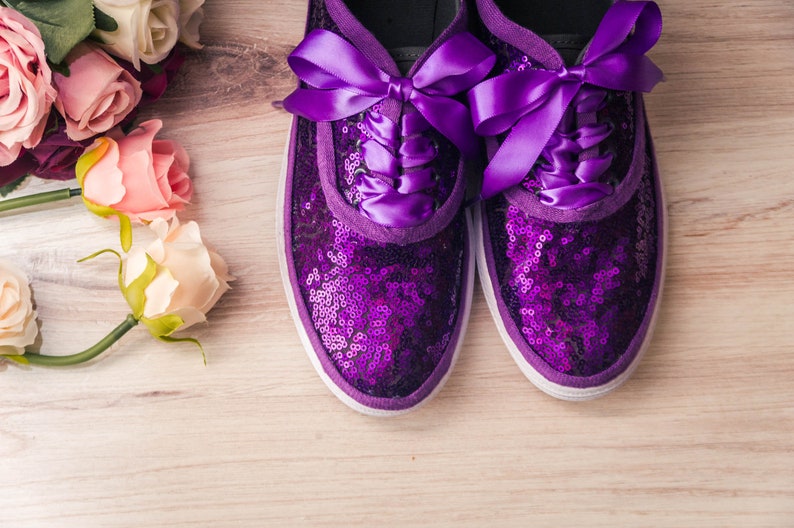 Wedding Sneakers for Bride Sparkle, Purple Sequin Sneakers, Wedding Shoes, Homecoming Dress, Gifts for Her, Purple Wedding Sneakers image 8
