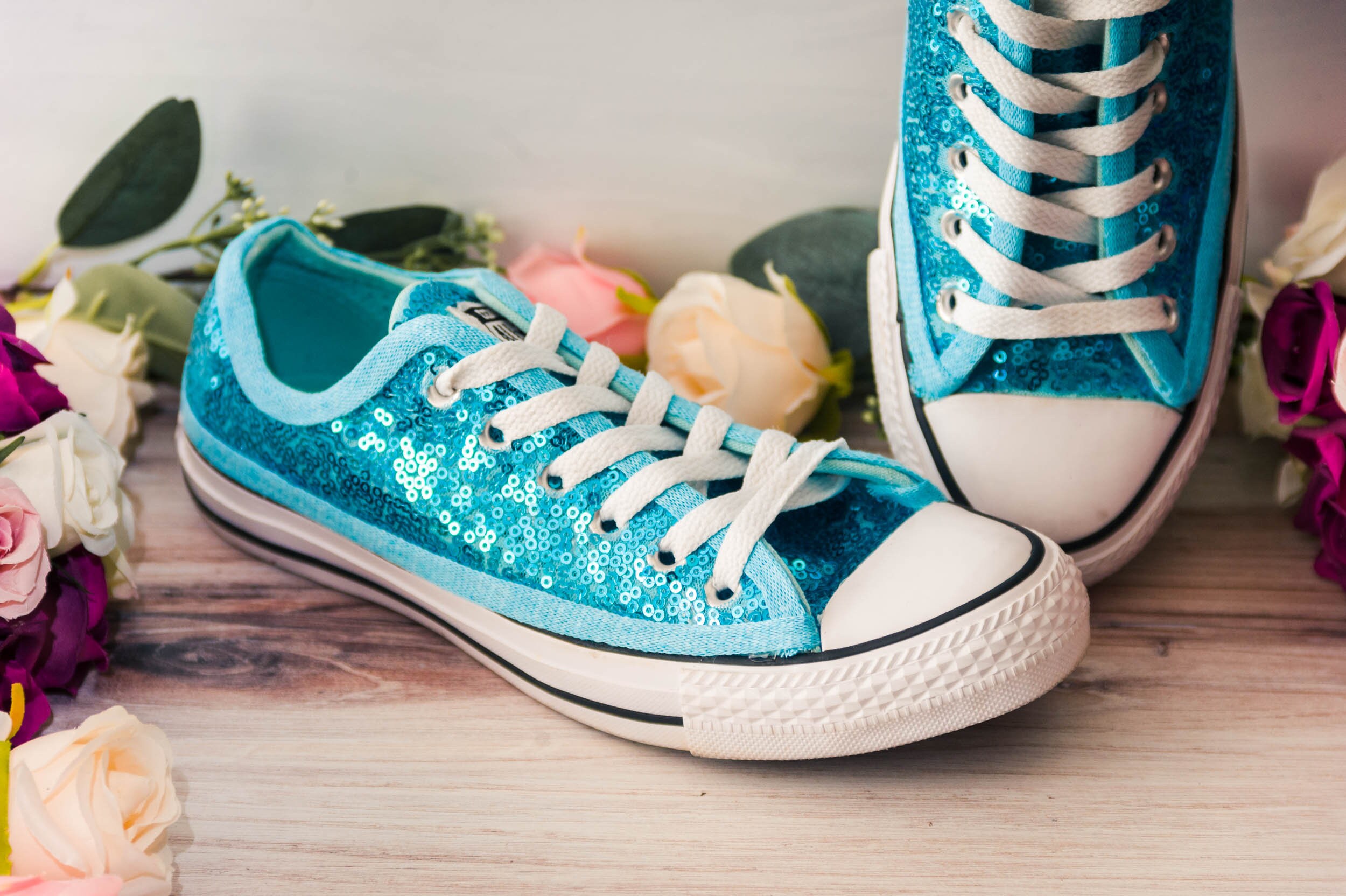 blue sequin trainers