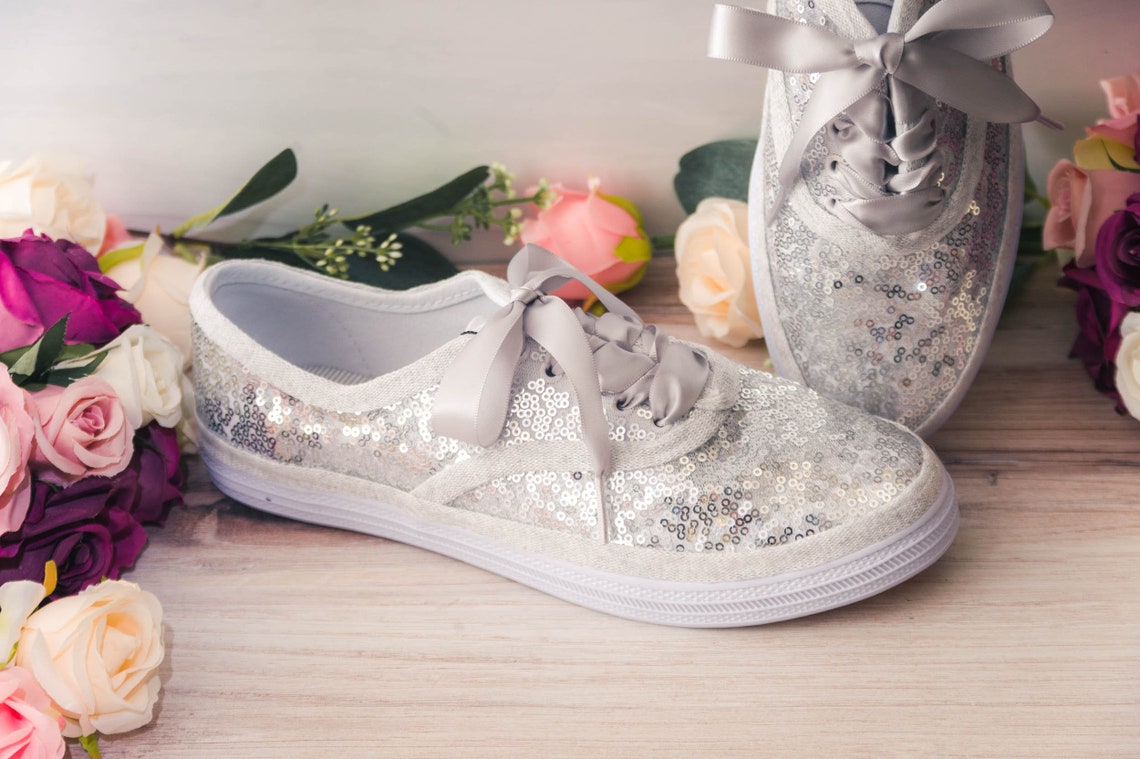 Wedding Shoes Silver Sequin Sneakers Silver Sneakers image 1