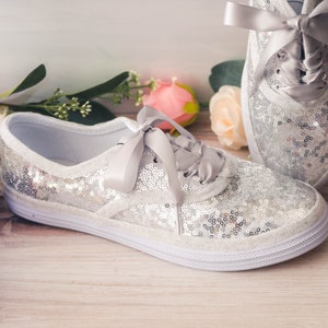 Silver Sparkle Tennis Shoes with Laces