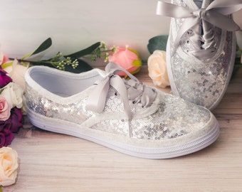 Wedding Sneakers for Bride, Silver Sequin Sneakers, Silver Sneakers, Brides, Bridesmaids