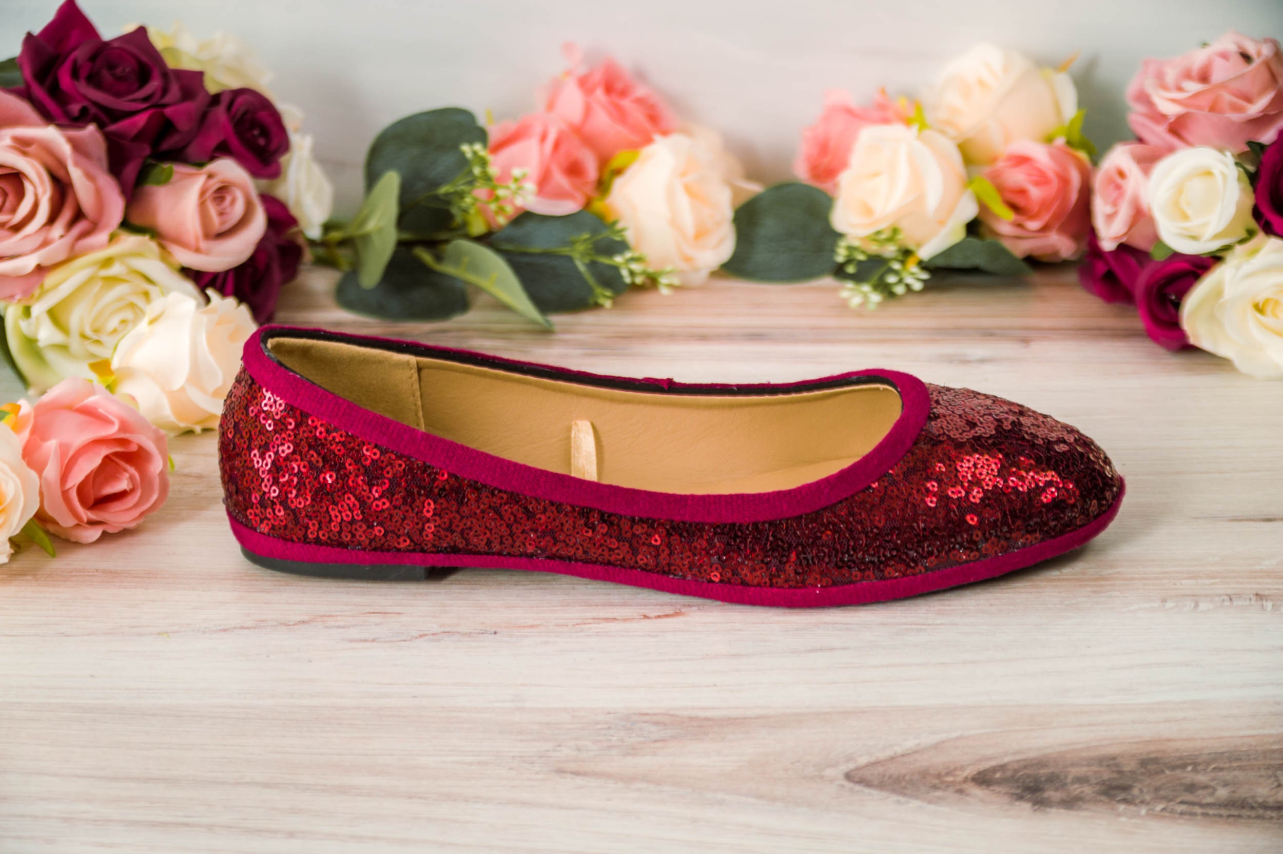 Burgundy Red Sequin Ballet Flats Sparkly Wedding Shoes Bridal