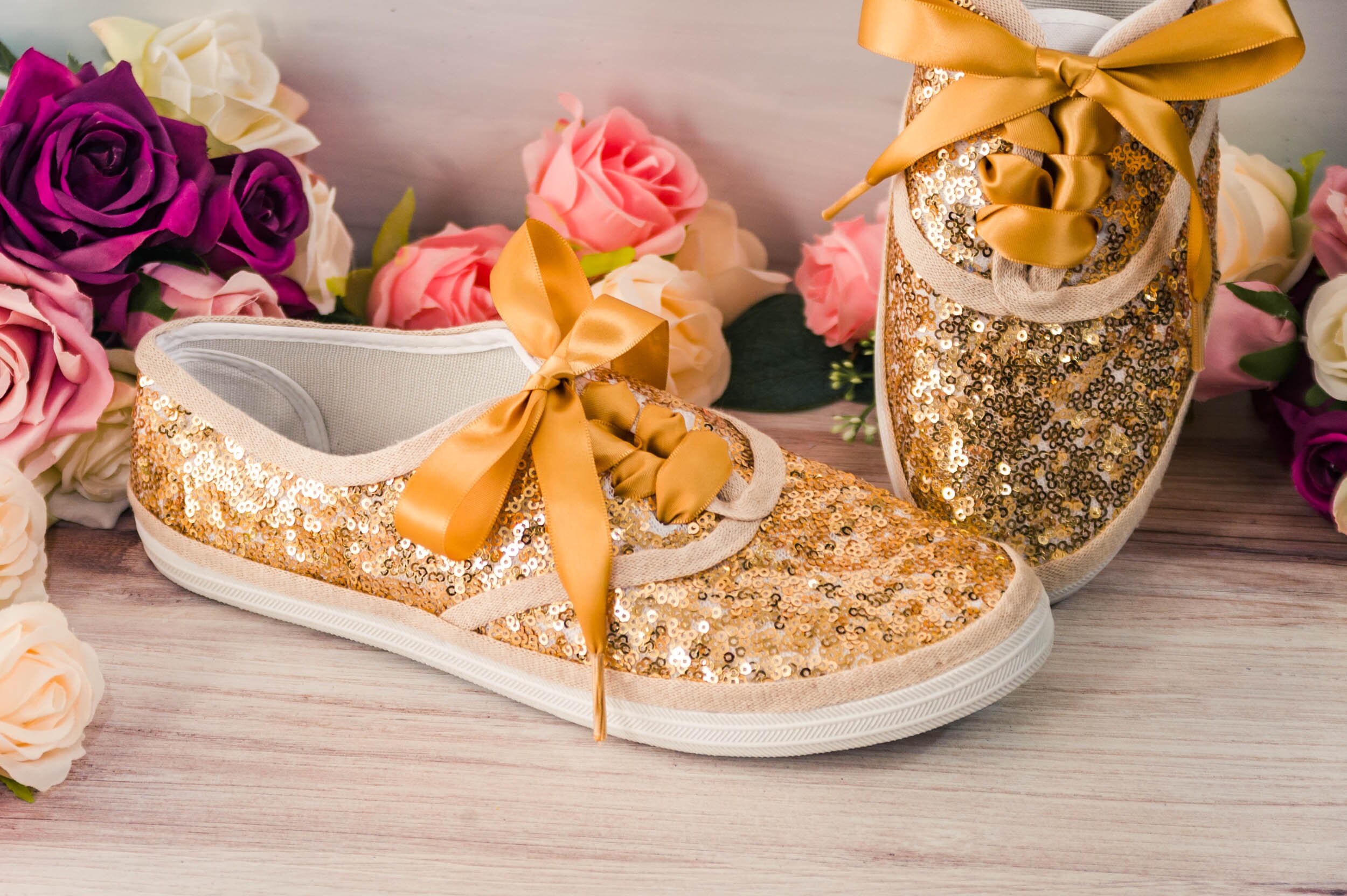 gold sequin sneakers