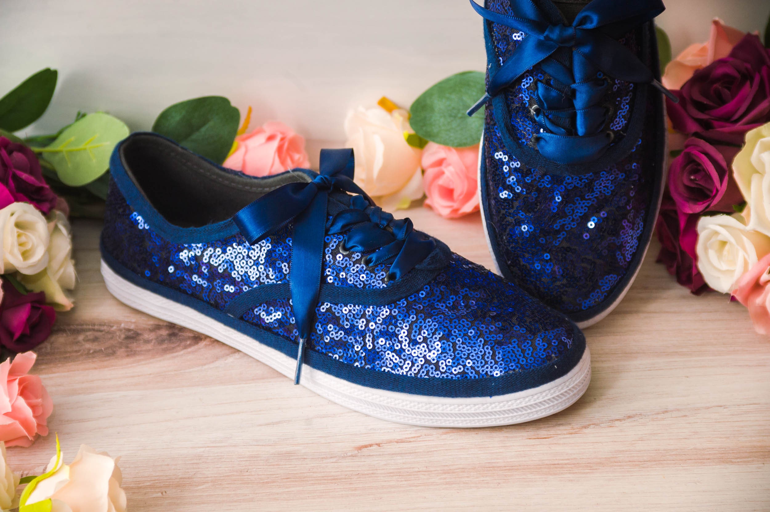 Navy Blue Sequin Sneakers Custom Sneakers for Women Sparkle - Etsy