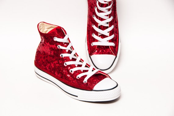 red sequin sneakers