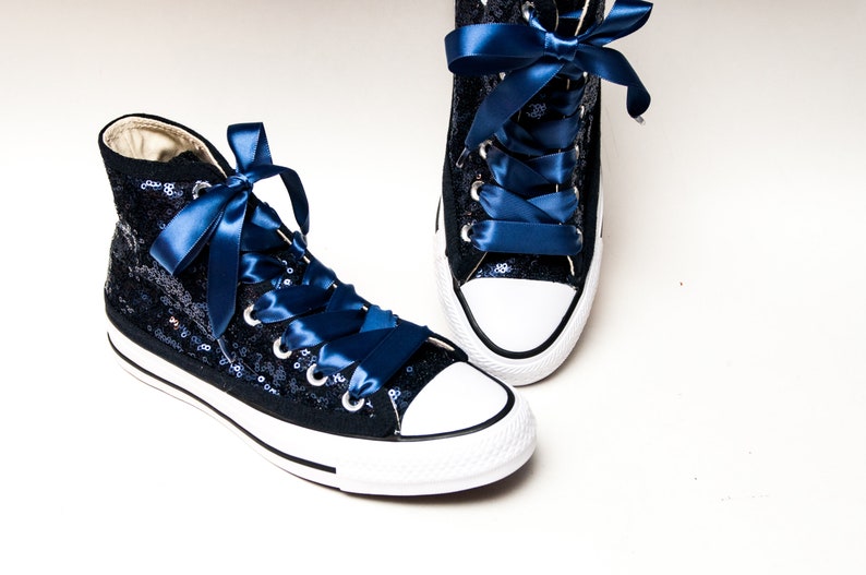 Navy Blue Starlight Sequin Converse High Top Sneakers Etsy