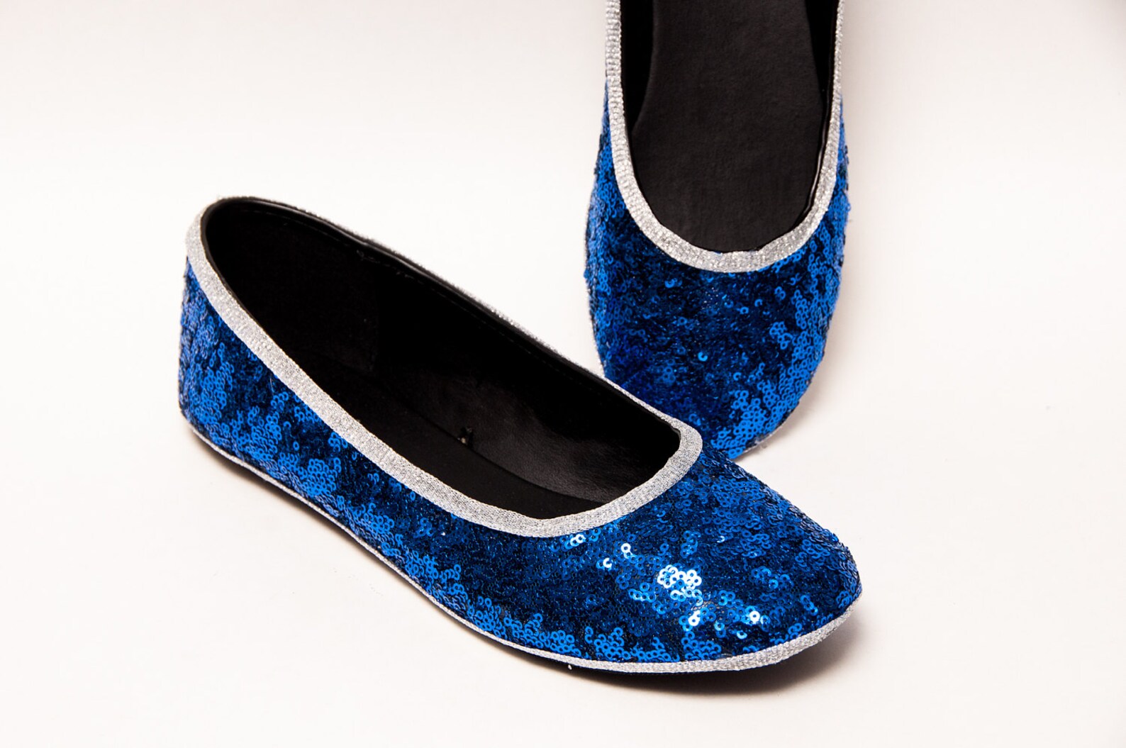 tiny sequin - starlight sapphire blue with silver accent trim custom ballet flats slippers shoes