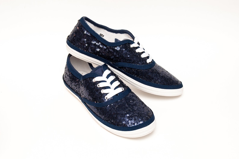 navy blue sequin sneakers