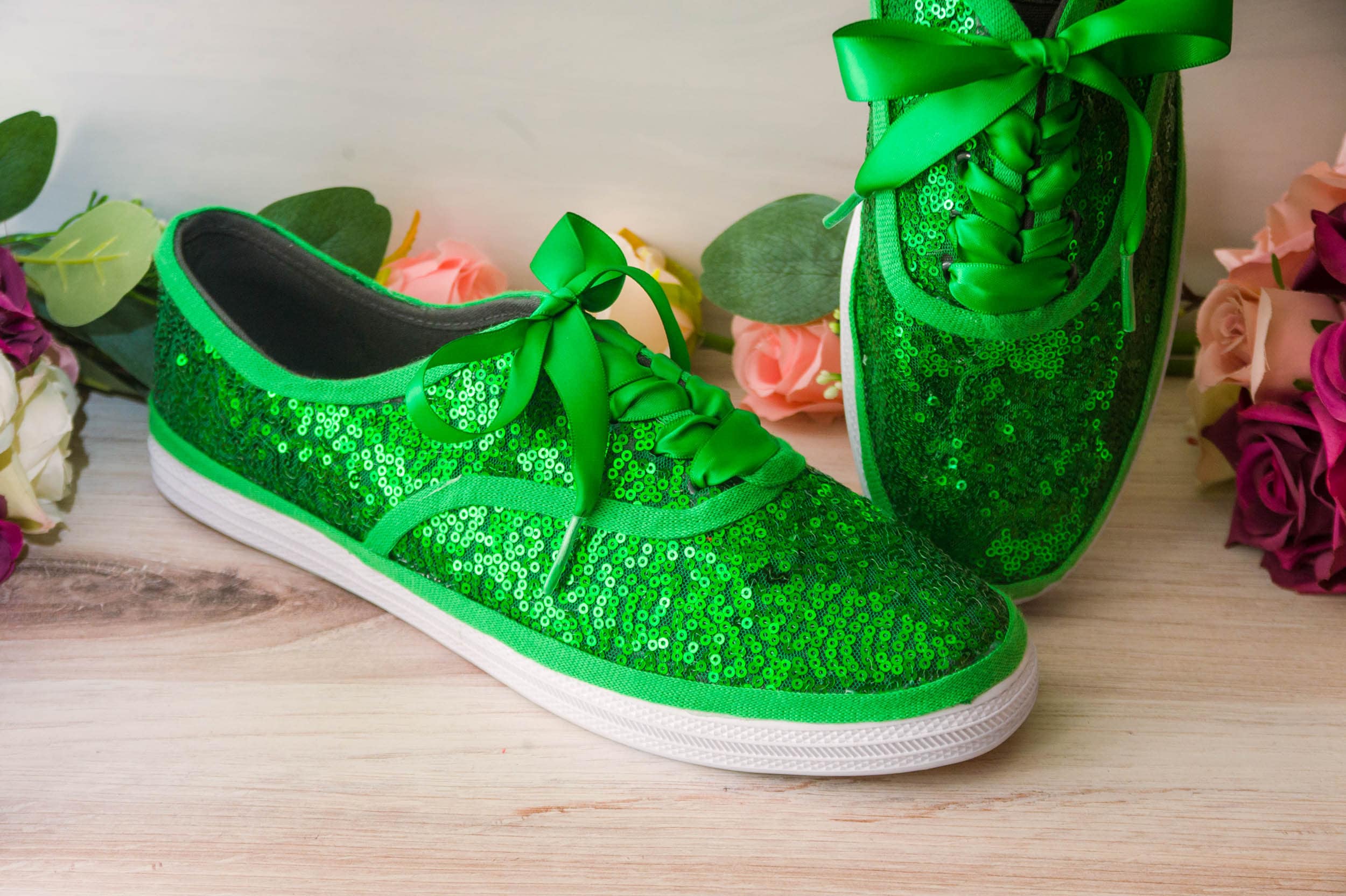 Lace Up Glitter Bomb Sneakers Shoes-Green