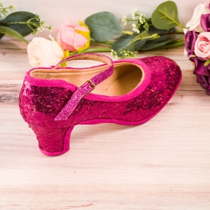 Fuchsia Hot Pink Sequin French Character Shoes Heels, Wedding Shoes, Bride, Bridesmaid, Gifts for Her image 4