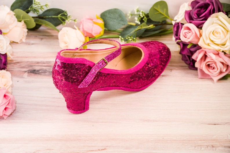 Fuchsia Hot Pink Sequin French Character Shoes Heels, Wedding Shoes, Bride, Bridesmaid, Gifts for Her image 4