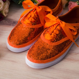 Orange Sequin Sneakers, Wedding Shoes, Custom Shoes, Gifts for Her image 9