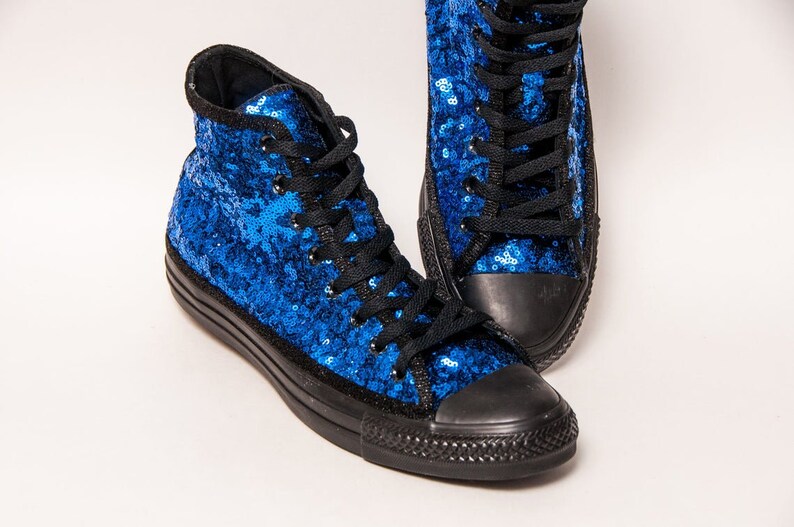 Two Tone Sequin Over All Black Converse High Top Sneakers in | Etsy